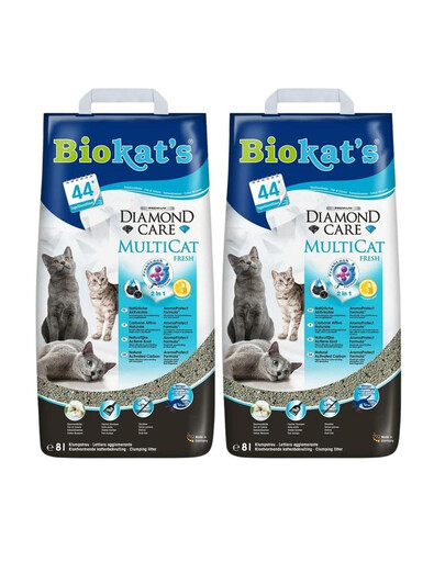 BIOKAT'S Diamond Care Multicat fresh 2x8 l litière bentonite pour plusieurs chats
