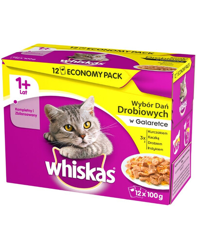 WHISKAS Plats de volaille en gelée 100 g x 12
