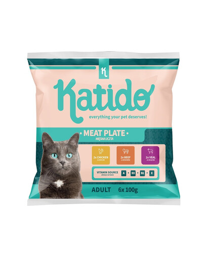 KATIDO Meat Plate - poulet, veau, boeuf en sauce pour chats - 6x100g