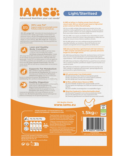 IAMS for Vitality Sterilised nourriture pour chats adultes après stérilisation avec du poulet 1,5 kg