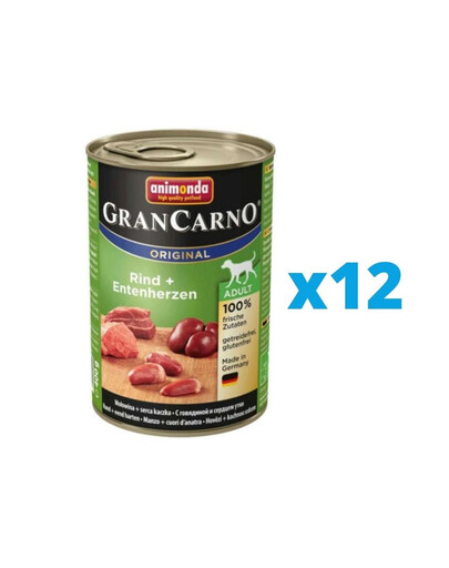 ANIMONDA GranCarno Ensemble de cœurs de bœuf et de canard 12 x 400 g
