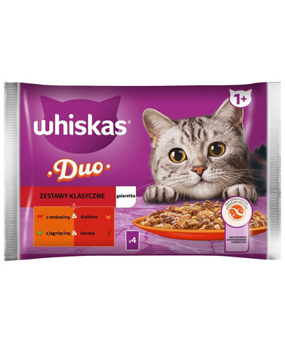 WHISKAS Adult Classic Sets - Nourriture humide en morceaux de bœuf et de volaille ou d'agneau et de canard - sachets 52 x 85g