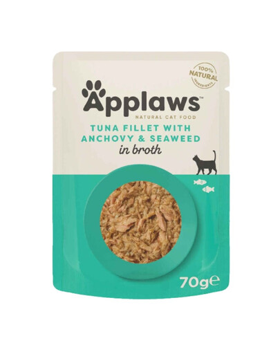 APPLAWS Cat Pouch - Nourriture humide Filet de thon avec anchois entiers en bouillon - 70g