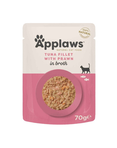 APPLAWS Cat Pouch - Nourriture humide Filet de thon et crevettes en bouillon - 70 g
