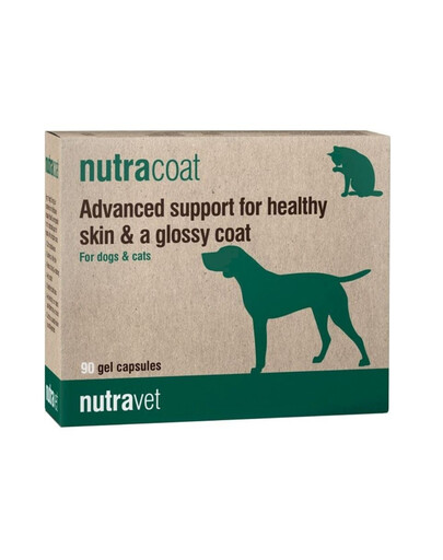 NUTRAVET Nutracoat 90 gélules pour une peau et un pelage sains chez les chiens et les chats
