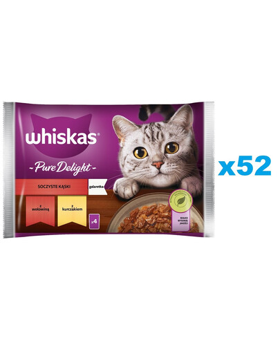 WHISKAS Adult Juicy Jelly Bites - morceaux de bœuf et de poulet en gelée - sachets 52 x 85g