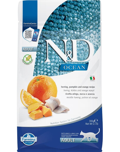 FARMINA N&D Ocean cat adult herring pumpkin and orange 300 g - hareng, potiron & orange pour chats adultes
