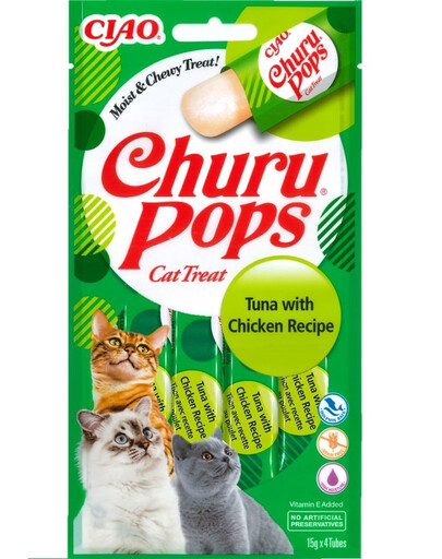 INABA Churu Pops Cat Treat Collation humide avec du poulet et du thon 4x15g