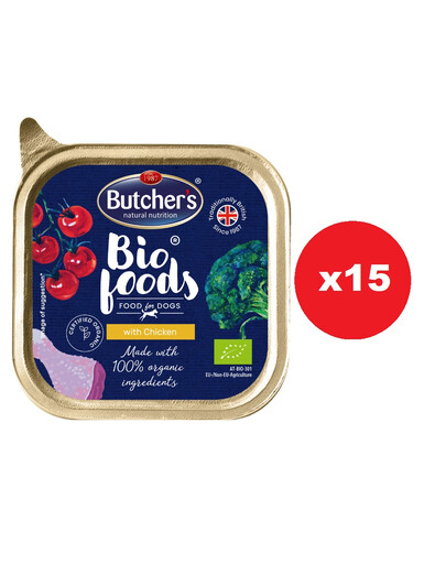 BUTCHER'S BIO foods poulet 15x150 g pâté pour chien