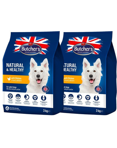BUTCHER'S Natural&Healthy nourriture sèche pour chiens avec du poulet 6 kg (2 x 3 kg)