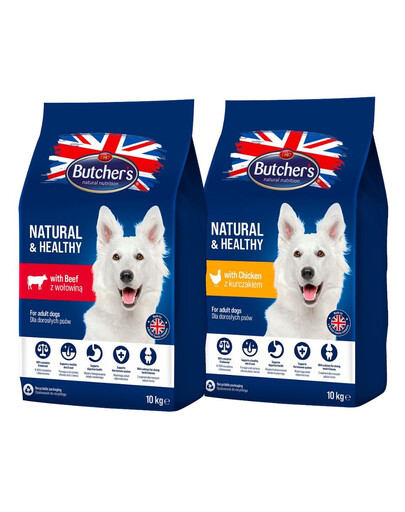 BUTCHER'S Natural&Healthy Mixed flavours pour chiens avec du poulet et du bœuf 2 x 10 kg