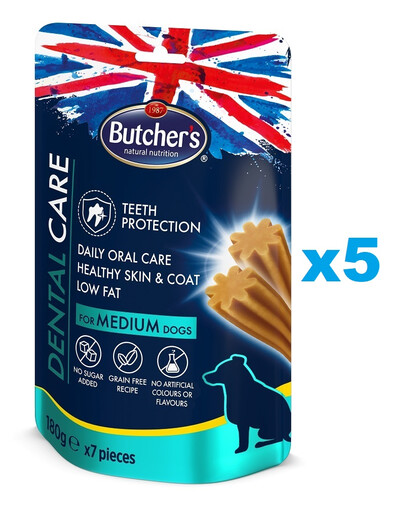 BUTCHER'S Dental Care pour chiens de taille moyenne 5x180g denstist treats for medium dogs