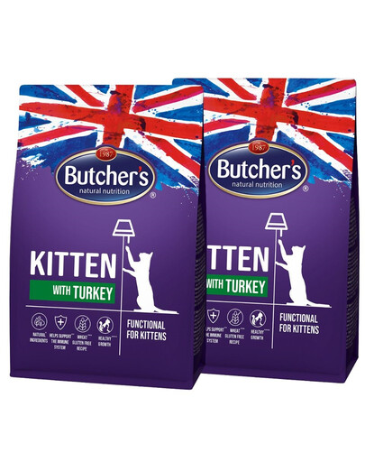 BUTCHER'S Functional Cat Kitten avec de la dinde 2x800 g
