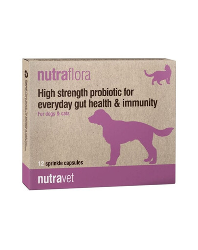 NUTRAVET Nutraflora 12 gélules probiotiques favorisant la santé intestinale et l'immunité des chiens et des chats