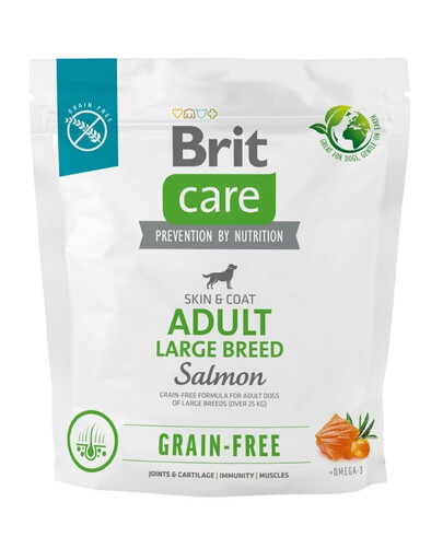 BRIT CARE Dog Grain-Free Adult large breed salmon - Croquettes sans céréales avec saumon pour chiens de grandes races - 1kg