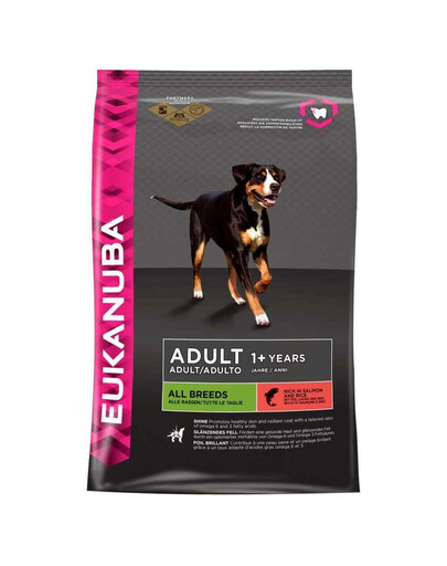 EUKANUBA Adult Salmon & Rice All Breeds - Riche en Saumon et orge avec une pointe d'épinard pour chiens de grandes races - 12 kg