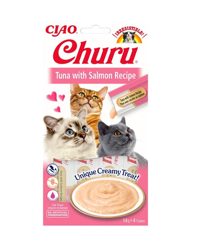 INABA Churu Cat - Friandise crémeuse au thon et au saumon pour chats - 56 g