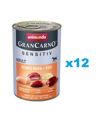 ANIMONDA GranCarno Sensitiv Pure Chicken&Rice poulet au riz pour chiens adultes sensibles 12x400 g