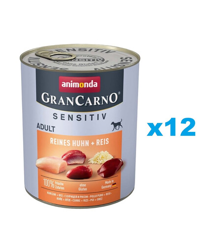 ANIMONDA GranCarno Sensitive Pure Chicken&Rice poulet au riz pour chiens adultes sensibles 12x800 g