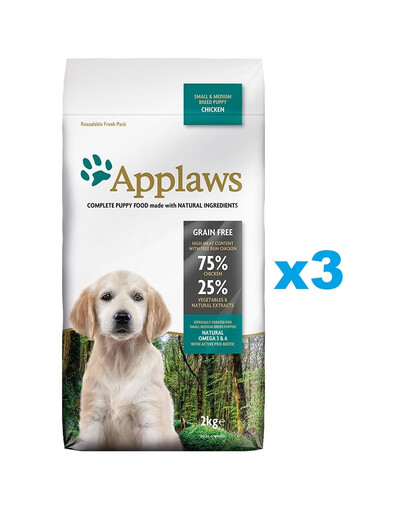 APPLAWS Dog Dry Puppy - Poulet sans céréales pour chiots de petites et moyennes races - 6 kg (3x2 kg)