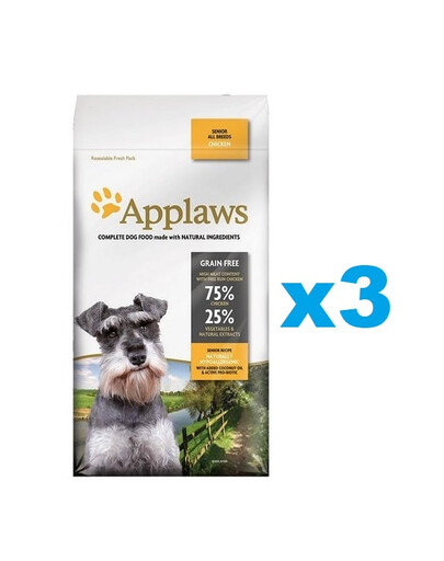 APPLAWS Dog Dry Senior - Poulet pour chiens âgés - 6 kg (3x2 kg)