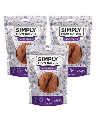 SIMPLY FROM NATURE Meat Strips - Bandes à base de viande de poulet pour chiens - 3x80 g
