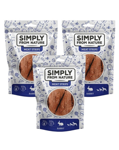 SIMPLY FROM NATURE Meat Strips - Bandes de viande de lapin pour chiens - 3x80 g
