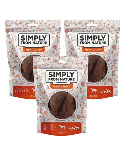 SIMPLY FROM NATURE Meat Strips - Bandes de viande de cheval pour chiens - 3x80 g