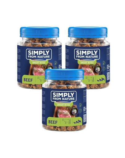 SIMPLY FROM NATURE Smart Bites - Friandise à base de viande de bœuf pour chiens - 3x130 g