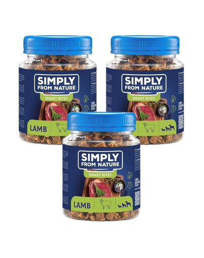 SIMPLY FROM NATURE Smart Bites - Friandises à base de viande d'agneau pour chiens - 3x130 g