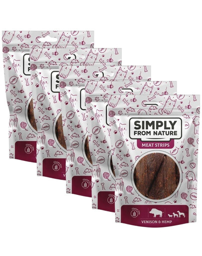 SIMPLY FROM NATURE Meat Strips - Bandes de viande de venaison et de chanvre pour chiens - 5x80 g