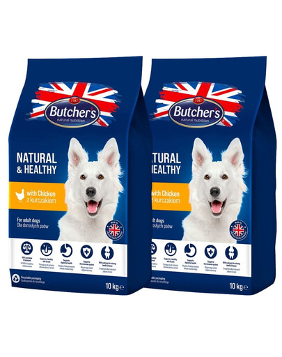 BUTCHER'S Natural&Healthy croquettes pour chien avec du poulet 20g (2 x 10kg)