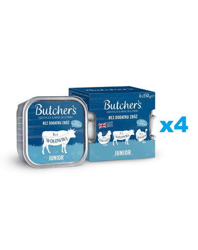 BUTCHER'S Original Junior Pâté de poulet, de bœuf et de dinde aux saveurs variées pour chiots 16x150 g