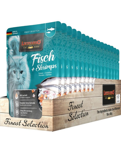 LEONARDO Finest Selection Pâtée Poisson et crevettes pour chats 16 x 85 g menu poisson