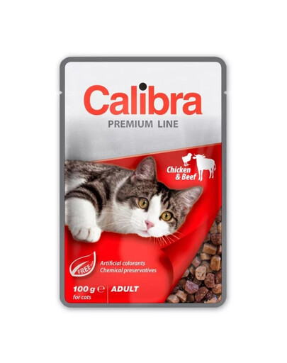 CALIBRA Cat Premium Line Adult Chicken&Beef - avec du boeuf et du poulet pour chats - 100 g