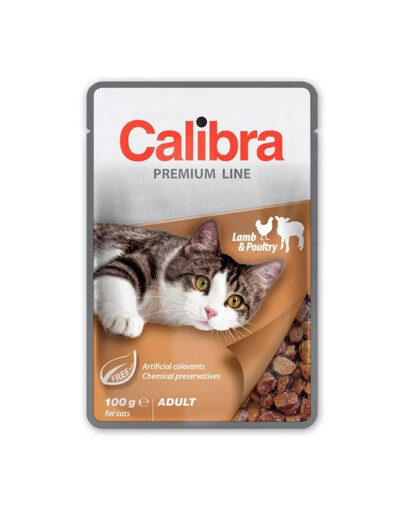 CALIBRA Cat Premium Line Adult Lamb&Poultry - avec agneau et volaille pour chats - 100 g