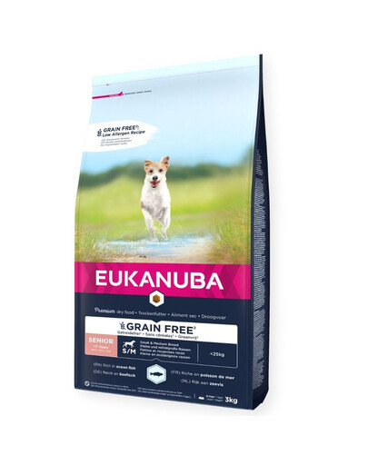 EUKANUBA Grain Free Senior Small/medium ocean fish - riche en poissons océaniques sans céréales pour chiens âgés de petites et moyennes races - 3 kg