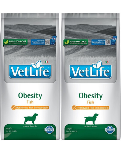 FARMINA VetLife Obesity Fish - nourriture diététique au poisson pour chiens adultes diabétiques - 2x12 kg