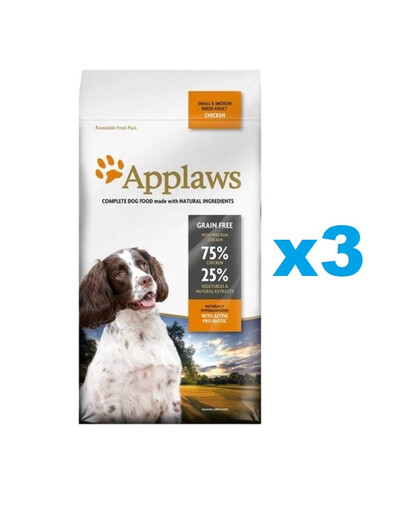 APPLAWS Dog Dry Adult - Poulet pour chiens de races petites et moyennes - 6 kg (3x2 kg)