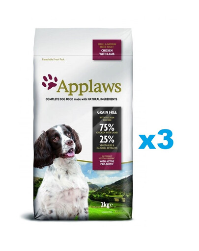 APPLAWS Dog Dry Adult - Poulet & agneau pour petites et moyennes races - 6 kg (3x2 kg)