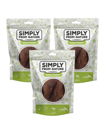 SIMPLY FROM NATURE Meat Strips - Bandes de viande de cerf pour chiens - 3x80 g