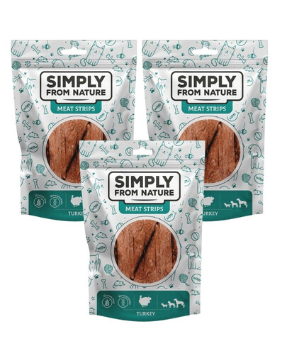 SIMPLY FROM NATURE Meat Strips - Bandes de viande de dinde pour chiens - 3x80 g