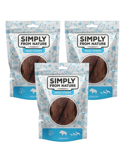 SIMPLY FROM NATURE Meat Strips - Bandes de viande de venaison pour chiens - 3x80 g