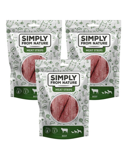 SIMPLY FROM NATURE Meat Strips - Bandes à base de viande de boeuf pour chiens - 3x80 g