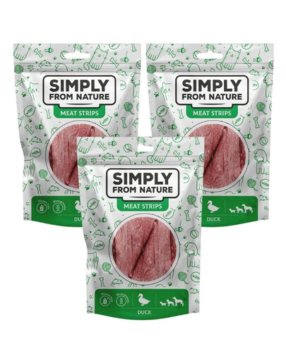 SIMPLY FROM NATURE Meat Strips - Bandes de viande de canard pour chiens - 3x80 g