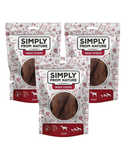 SIMPLY FROM NATURE Meat Strips - Bandes de viande de chèvre pour chiens - 3x80 g