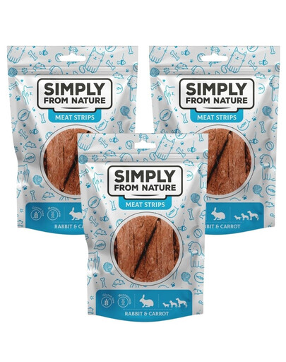 SIMPLY FROM NATURE Meat Strips - Bandes de viande de lapin et carottes pour chiens - 3x80 g