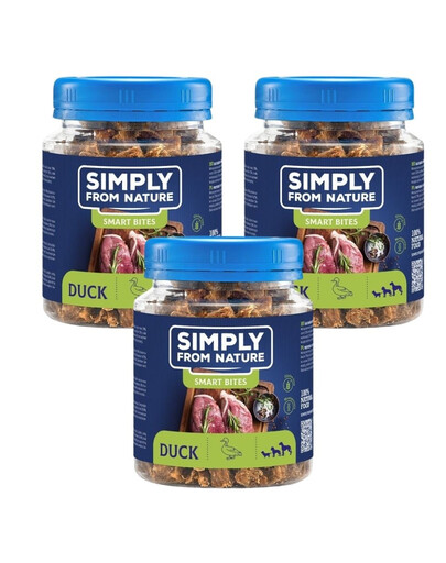 SIMPLY FROM NATURE Smart Bites - Friandises à base de viande de canard pour chiens - 3x130 g