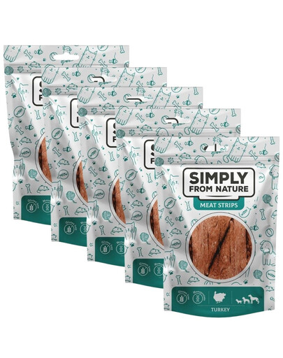 SIMPLY FROM NATURE Meat Strips - Bandes de viande de dinde pour chiens - 5x80 g