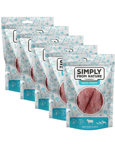 SIMPLY FROM NATURE Meat Strips - Bandes de viande de mouton et riz pour chiens - 5x80 g